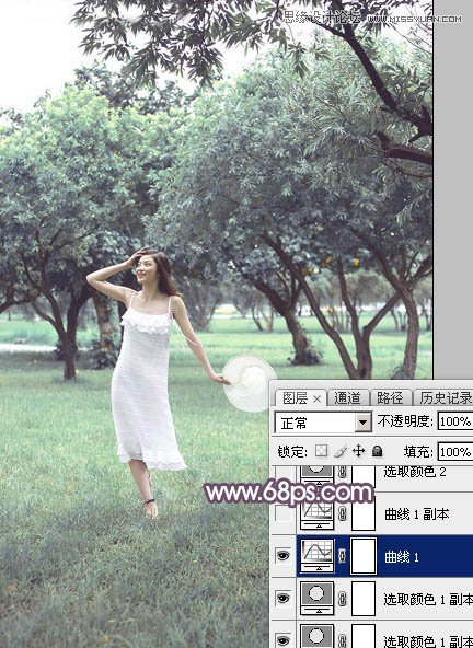 Photoshop调出外景林中女孩梦幻紫色效果,PS教程,图老师教程网