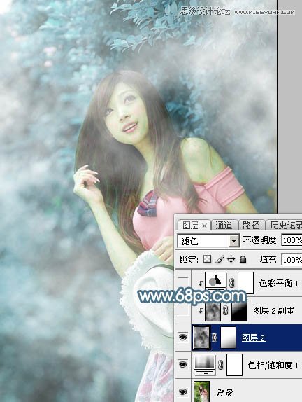 Photoshop调出林下美女唯美的蓝色效果,PS教程,图老师教程网