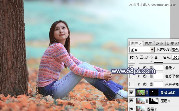 Photoshop调出树下女孩甜美的暖色调,PS教程,图老师教程网