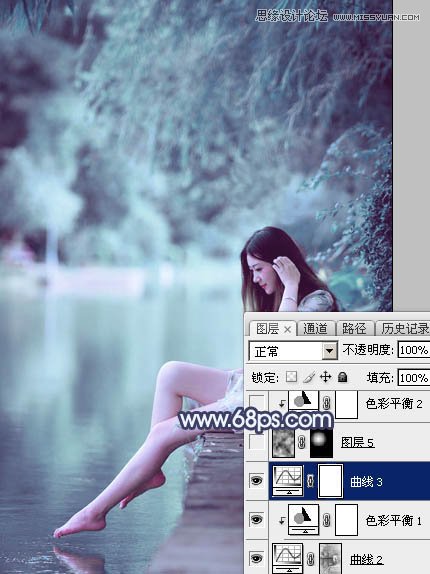 Photoshop调出河边美女照片梦幻蓝色调效果,PS教程,图老师教程网