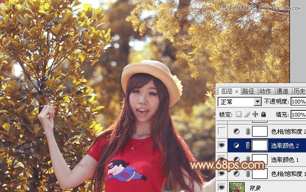 Photoshop调出林中女孩秋季黄褐色调,PS教程,图老师教程网