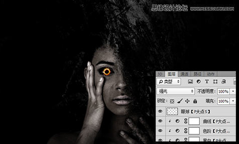 Photoshop合成创意的火焰光线眼球的少女,PS教程,图老师教程网