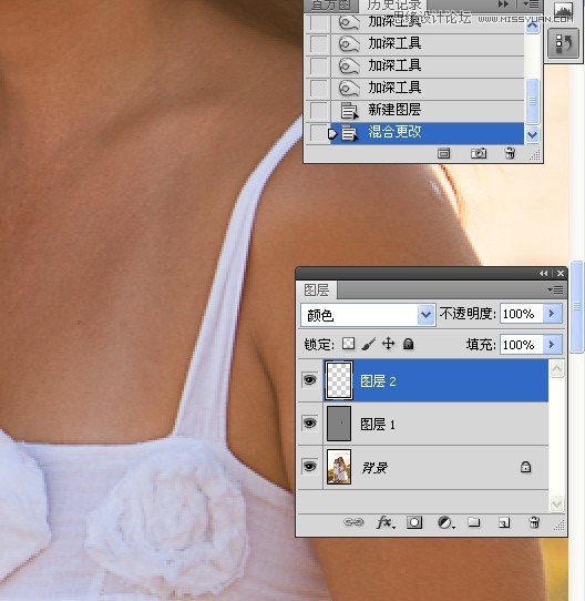 Photoshop清理朐部人物皮肤白光线,PS教程,图老师教程网