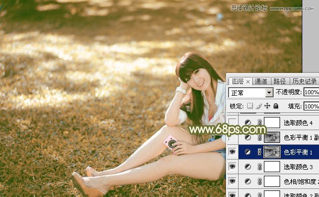 Photoshop调出草地美女深秋淡黄色调,PS教程,图老师教程网