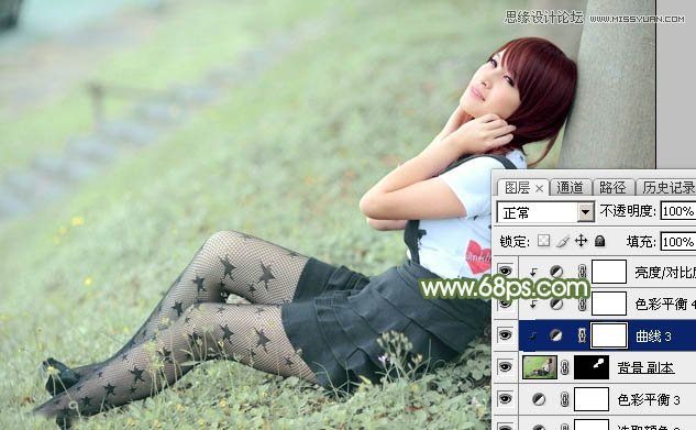 Photoshop调出树下女孩青色通透肤色,PS教程,图老师教程网