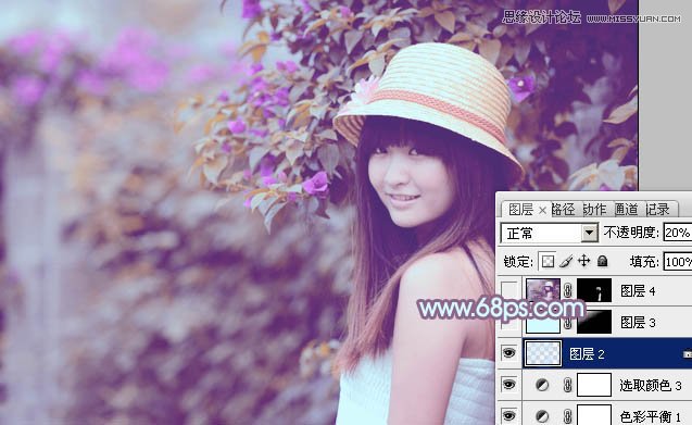 Photoshop调出林中女孩梦幻紫色调,PS教程,图老师教程网