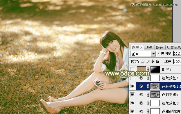 Photoshop调出草地美女深秋淡黄色调,PS教程,图老师教程网