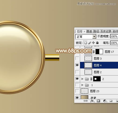 Photoshop绘制立体效果的金色放大镜教程,PS教程,图老师教程网