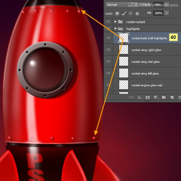 Photoshop绘制立体质感的卡通小火箭,PS教程,图老师教程网