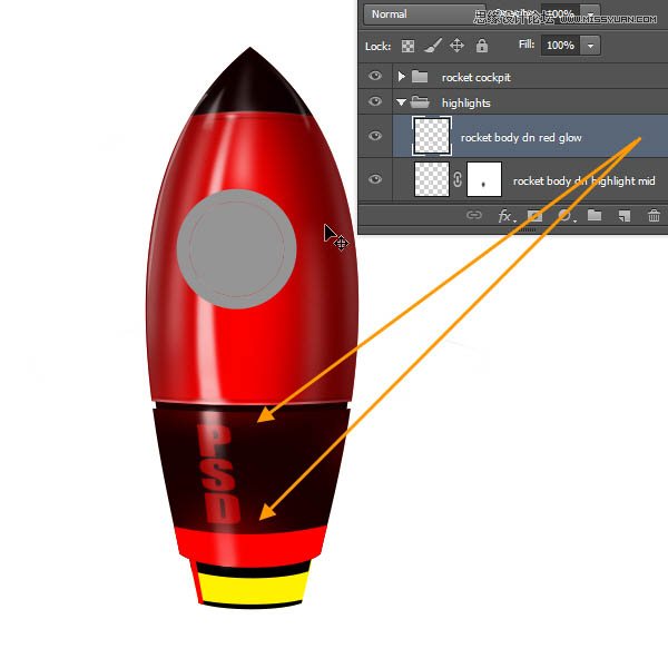 Photoshop绘制立体质感的卡通小火箭,PS教程,图老师教程网