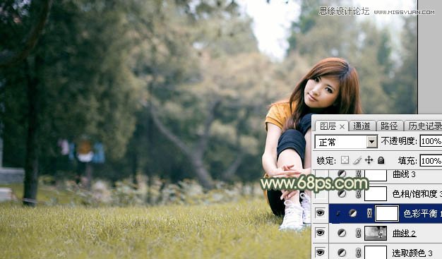 Photoshop调出草地女孩秋季淡黄色调,PS教程,图老师教程网