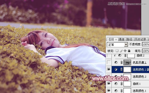 Photoshop调出躺在草地女孩梦幻紫色效果,PS教程,图老师教程网