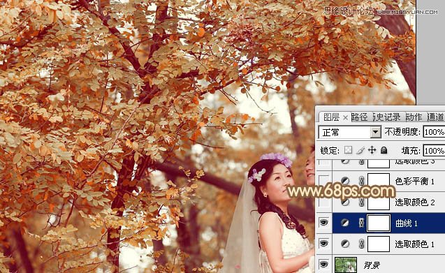 Photoshop调出树下婚片秋季金黄色调,PS教程,图老师教程网