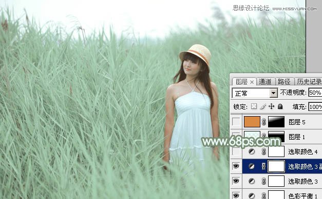 Photoshop调出芦苇丛中女孩冷色效果,PS教程,图老师教程网