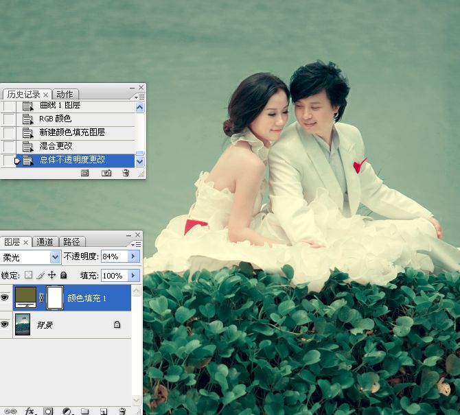 Photoshop调出湖边婚纱照片冷色效果,PS教程,图老师教程网