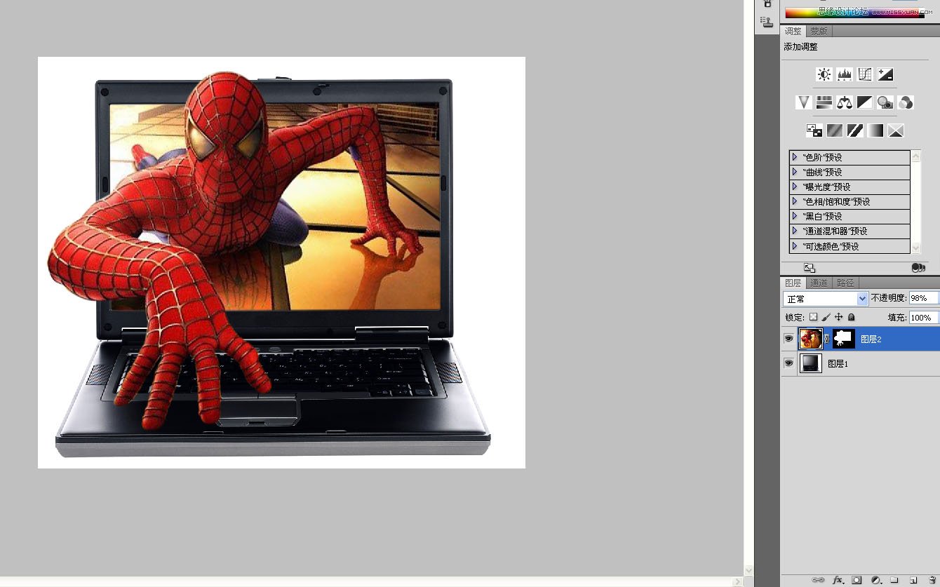 Photoshop制作蜘蛛侠钻出屏幕的效果,PS教程,图老师教程网