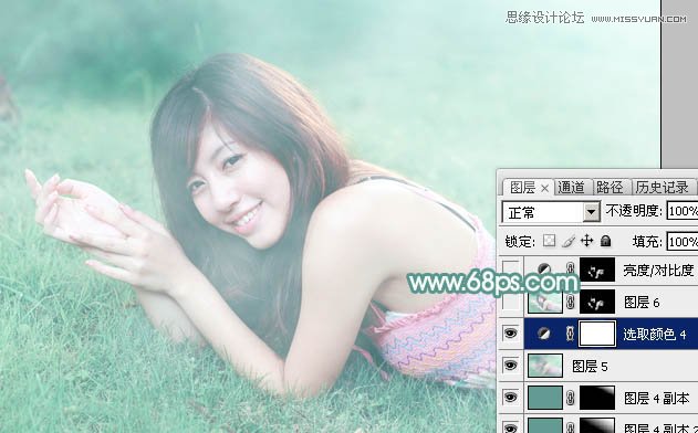 Photoshop调出草地美女优美的淡绿色调,PS教程,图老师教程网