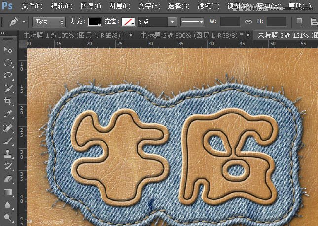 Photoshop制作缝线牛仔布纹效果艺术字,PS教程,图老师教程网