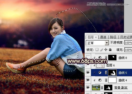 Photoshop给草地女孩添加唯美的夕阳黄昏景色,PS教程,图老师教程网