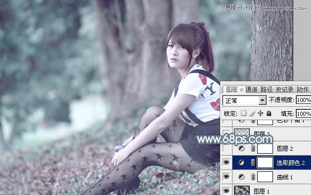 Photoshop调出树下美女唯美的青色效果,PS教程,图老师教程网