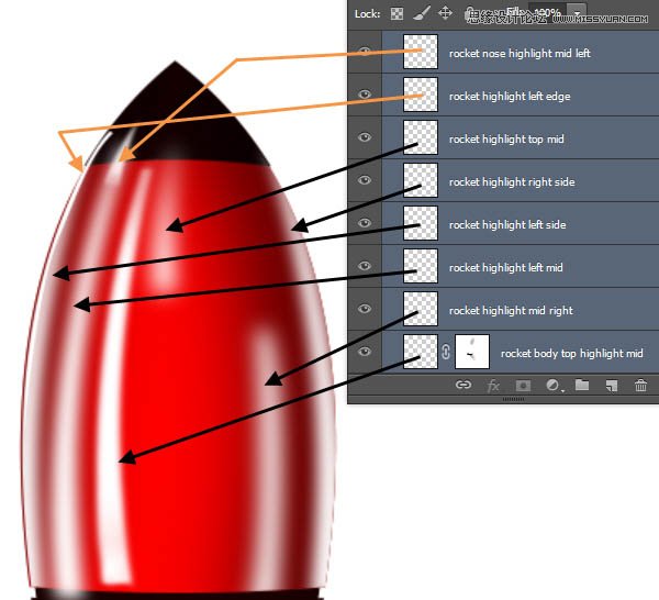 Photoshop绘制立体质感的卡通小火箭,PS教程,图老师教程网