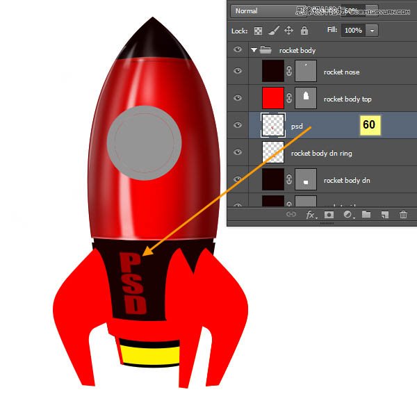 Photoshop绘制立体质感的卡通小火箭,PS教程,图老师教程网