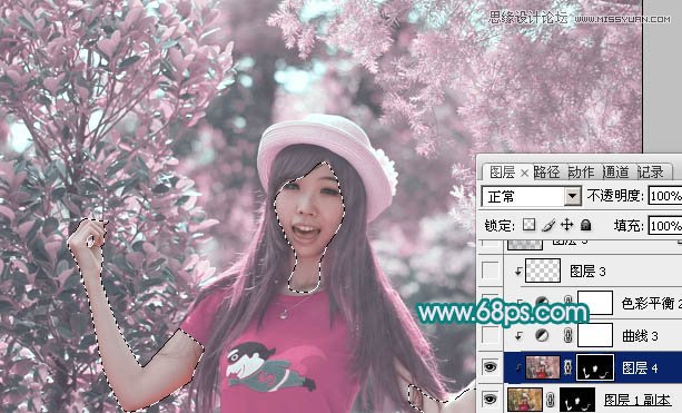 Photoshop调出林中女孩朦胧的紫色效果,PS教程,图老师教程网