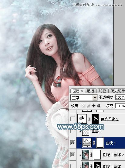 Photoshop调出林下美女唯美的蓝色效果,PS教程,图老师教程网