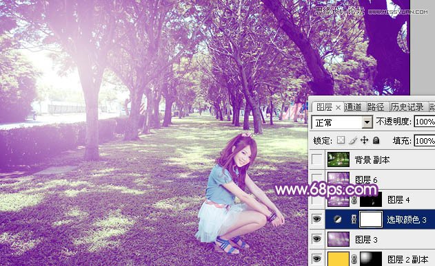 Photoshop调出夏季树下美女绚丽紫色效果,PS教程,图老师教程网
