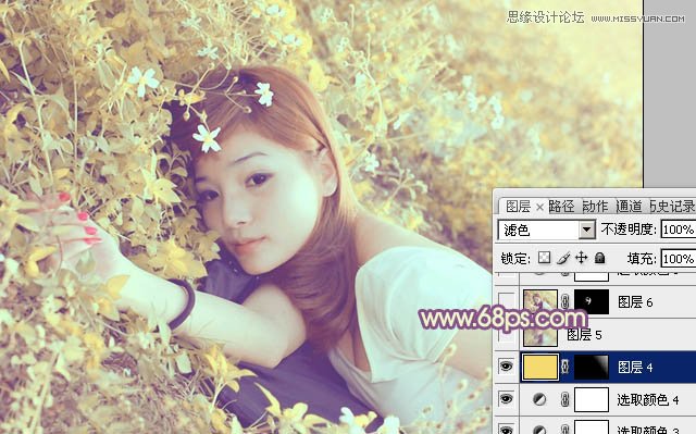 Photoshop调出草地上的美女泛黄效果,PS教程,图老师教程网