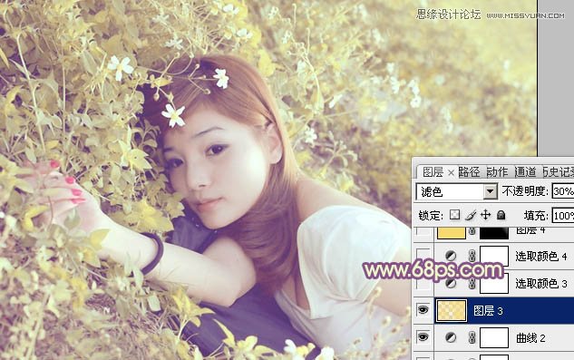 Photoshop调出草地上的美女泛黄效果,PS教程,图老师教程网