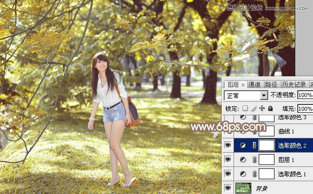 Photoshop调出夏季公园美女秋季淡黄色调,PS教程,图老师教程网