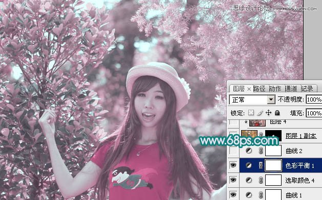 Photoshop调出林中女孩朦胧的紫色效果,PS教程,图老师教程网