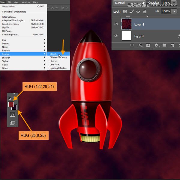 Photoshop绘制立体质感的卡通小火箭,PS教程,图老师教程网