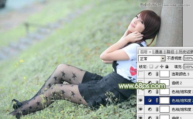 Photoshop调出树下女孩青色通透肤色,PS教程,图老师教程网