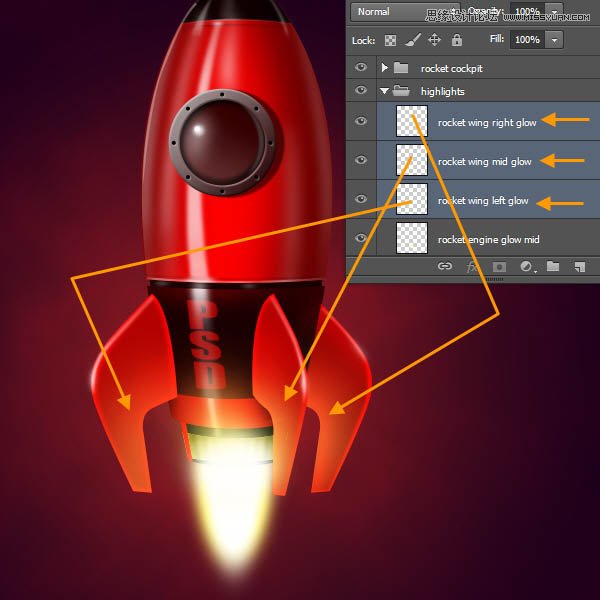 Photoshop绘制立体质感的卡通小火箭,PS教程,图老师教程网
