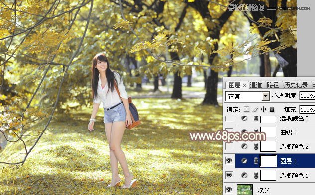 Photoshop调出夏季公园美女秋季淡黄色调,PS教程,图老师教程网