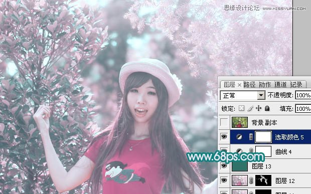 Photoshop调出林中女孩朦胧的紫色效果,PS教程,图老师教程网