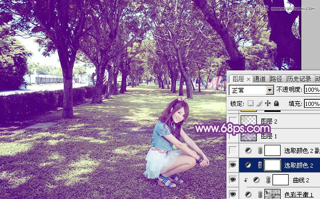Photoshop调出夏季树下美女绚丽紫色效果,PS教程,图老师教程网