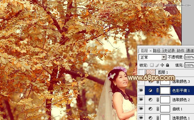 Photoshop调出树下婚片秋季金黄色调,PS教程,图老师教程网