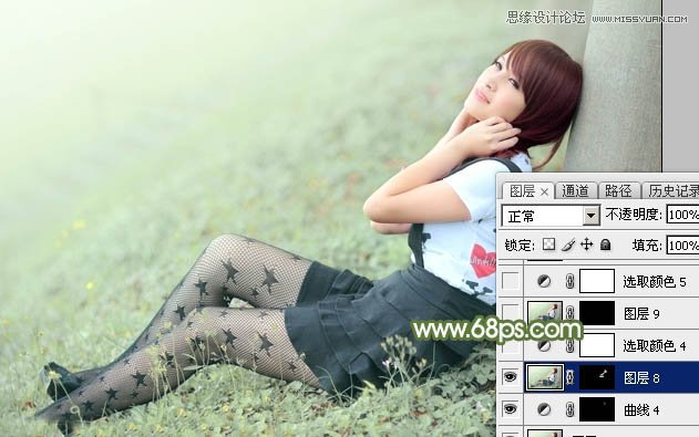 Photoshop调出树下女孩青色通透肤色,PS教程,图老师教程网