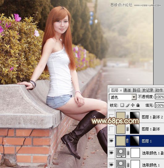 Photoshop调出路边模特淡淡的暖色效果,PS教程,图老师教程网