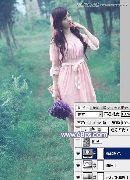 Photoshop调出外景美女梦幻青色效果,PS教程,图老师教程网