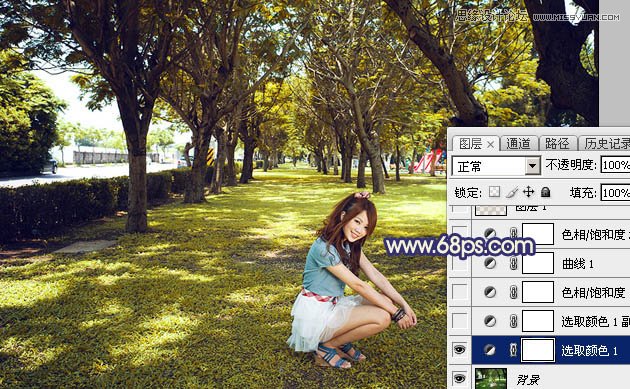 Photoshop调出公园美女绚丽光线效果图,PS教程,图老师教程网