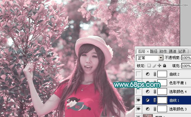 Photoshop调出林中女孩朦胧的紫色效果,PS教程,图老师教程网