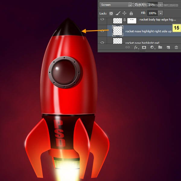 Photoshop绘制立体质感的卡通小火箭,PS教程,图老师教程网