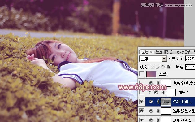 Photoshop调出躺在草地女孩梦幻紫色效果,PS教程,图老师教程网