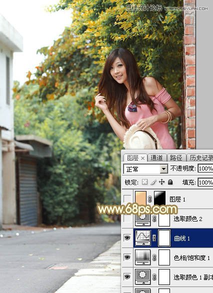 Photoshop调出外景清纯女孩秋季淡黄色调,PS教程,图老师教程网