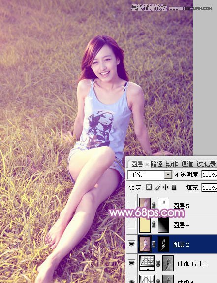 Photoshop调出草地上美女梦幻紫色效果,PS教程,图老师教程网