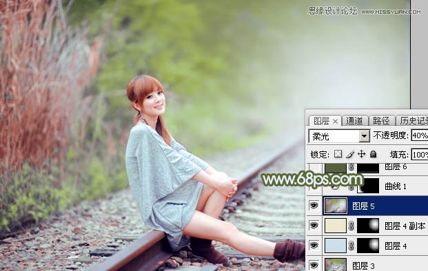 Photoshop调出铁轨美女照片柔美的逆光效果,PS教程,图老师教程网
